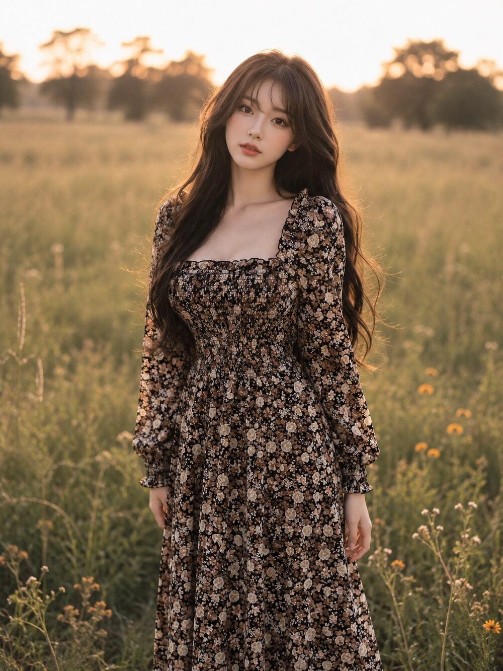 The Native One Pressed Blooms & Meadowlight cottagecore prairie maxi dress